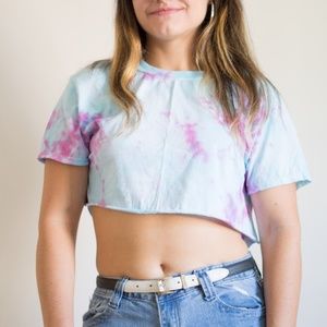 Pink and Blue Crinkle Tie Dye Crop Top